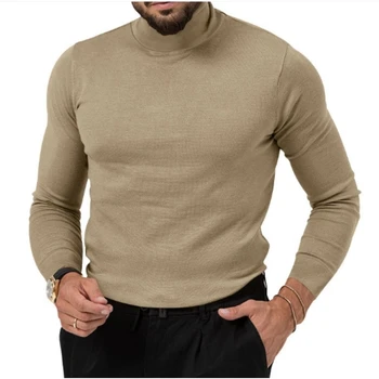Мъжка тениска 65% Памук, 30% Полиестер, 5% Вълна, Есенно-Зимния Пуловер с висока воротом, Висококачествени Мъжки Пуловер с висока еластичност