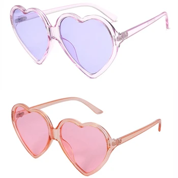 2X Vintage слънчеви очила на 90-те години, големи модни дамски ретро слънчеви очила с форма на сърце, сладки очила за любов (розово и лилаво)
