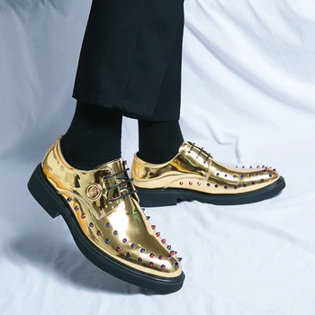 Златни, Сребърни Мъжки Модел обувки За Официални Партита, Вечерни Обувки-Oxfords за Мъже, Големи Размери 38-46, Сватбена Рокля, Модерни Сватбени Обувки За Булката