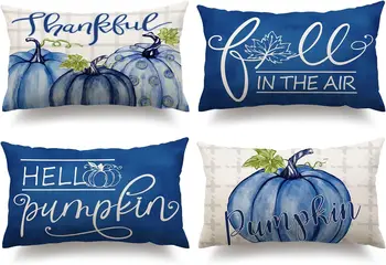Есенна калъфка 30x50 см, синя клетчатая калъфка с тиква, украса за дома разтегателни дивана за Деня на Благодарността