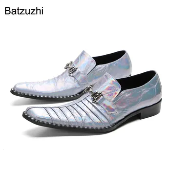 Batzuzhi/ е Луксозен Мъжки обувки са Ръчно изработени От изкуствена кожа, модел обувки, Мъжки сребрист слипоны, Бизнес, Вечерни, Сватбени обувки, Мъжки, по-Големи размери