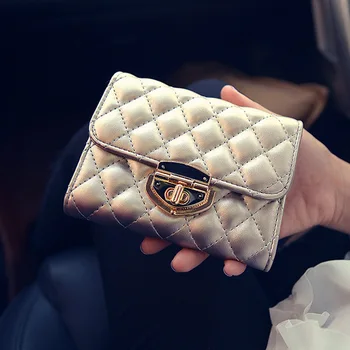Известната марка Spring Luxury Lock, кратък жена в чантата си, Ретро мултифункционален портфейл с джоб за монети, държач за карти, дамски портфейли-клатчи