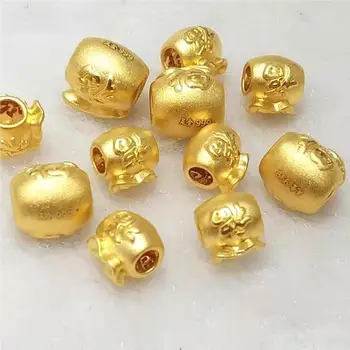 1 бр. топчета от чисто жълто злато, проба 999 24 карата, 3D окачване с китайски йероглифи Fu Bag тегло 0,2 грама