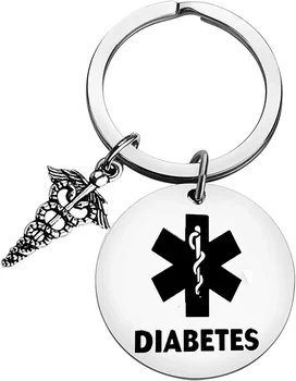 Ключодържател с медицински предупреждение при диабет, символ на здраве, знак, ключодържател от диабет, медицински ключодържател