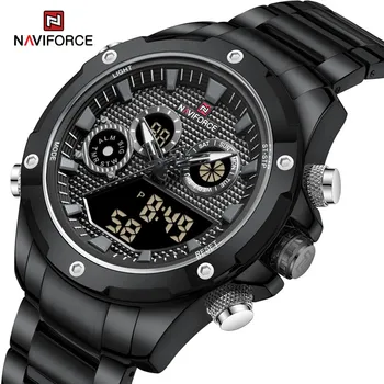 Оригиналната марка NAVIFORCE Луксозни мъжки кварцов модерен ръчен часовник digital Стомана каишка Военни спортни Водоустойчиви часовници